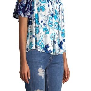 Free People Blue and White Floral Blouse